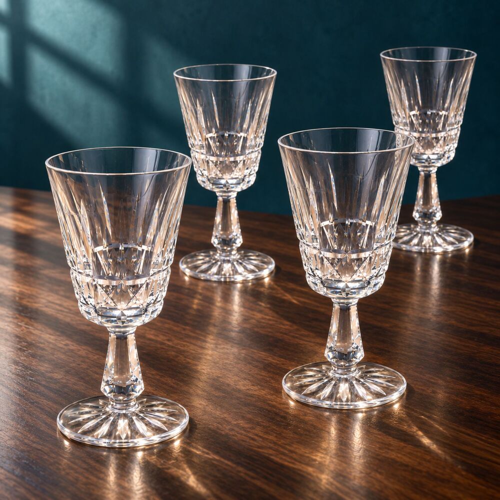 WATERFORD KYLEMORE CRYSTAL WATER GOBLETS SET OF 4 6 3/4" CUT GLASS STEMWARE